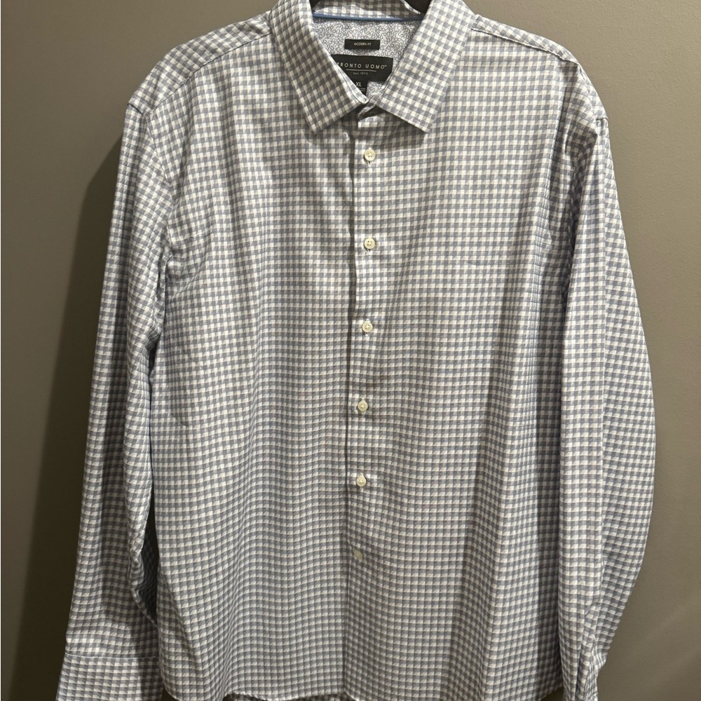Pronto Uomo Blue/Gray Checkered Button Down Shirt